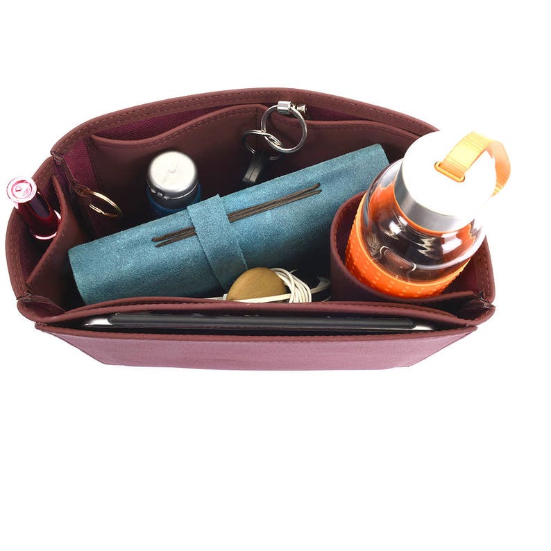 Leather Purse Inserts Melie Deluxe Leather Handbag Organizer in Maroon Color Leather bag insert for LV Melie