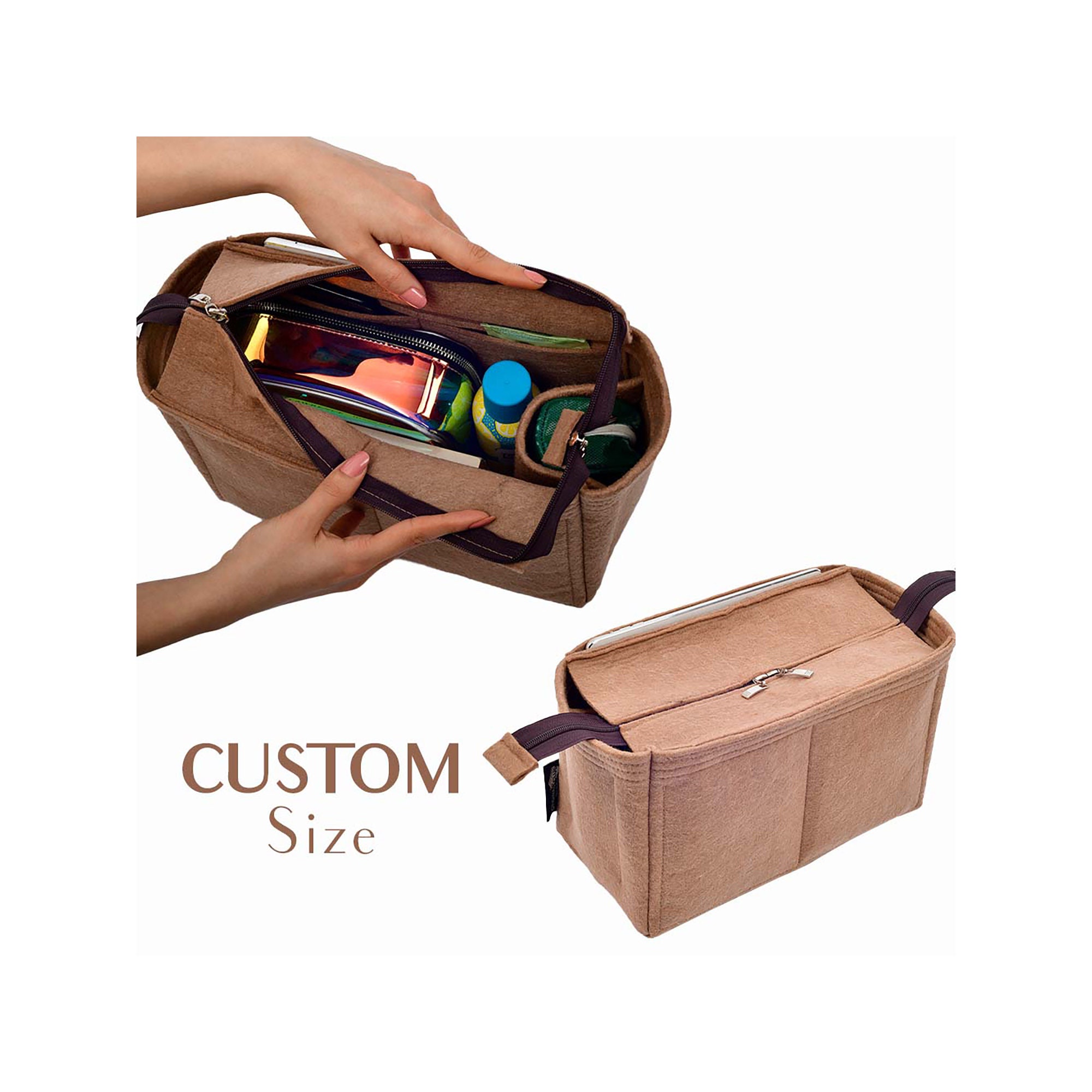 Custom Size Bag and Purse Organizer With Zipper-top Style for 