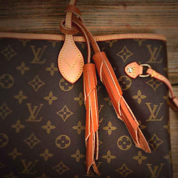 Twin Leather Tassels Handbag and Purse Charm in Beige