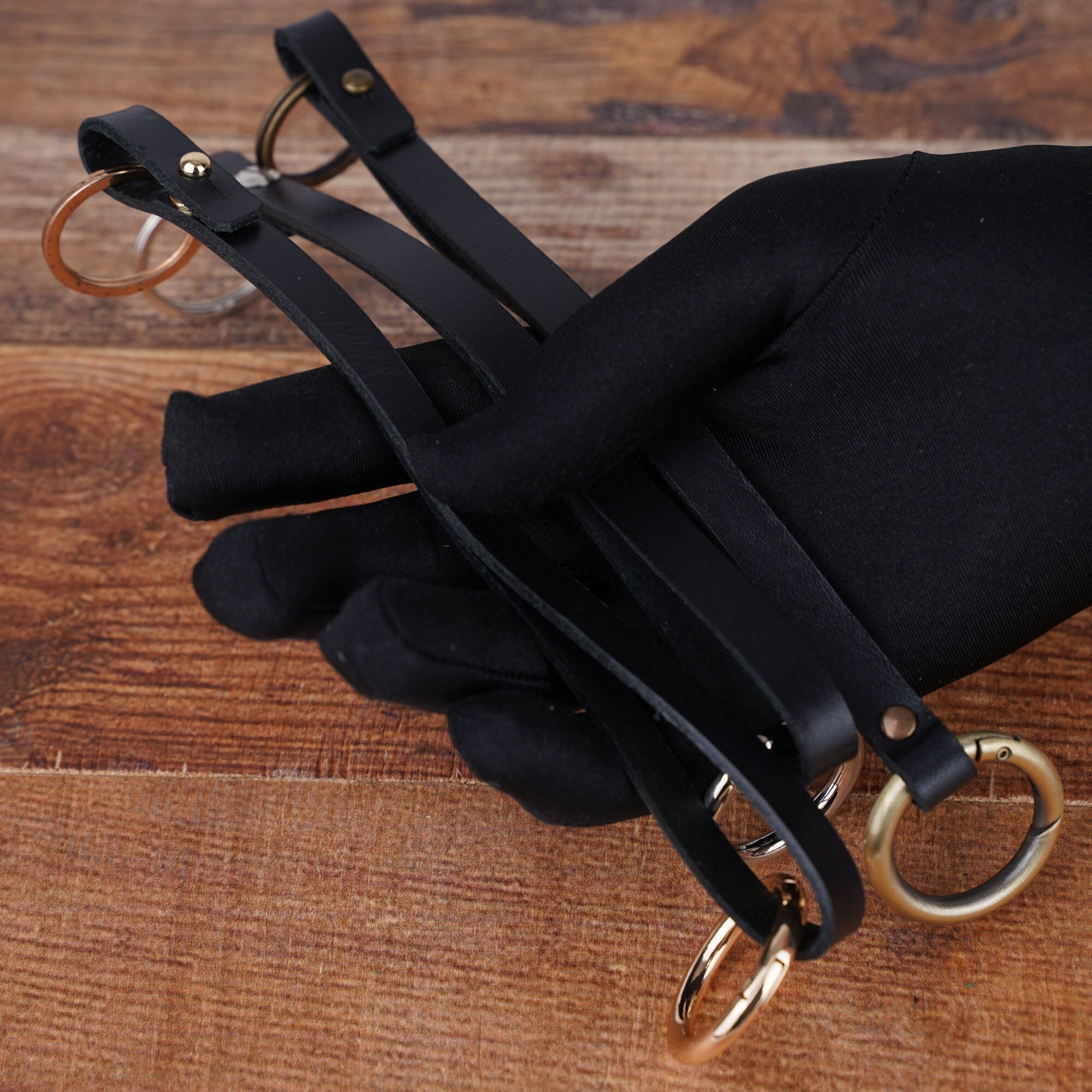 Lanière en cuir tressé noir pour portefeuille ou porte-clés - 1932 Engineer  Lanyard black