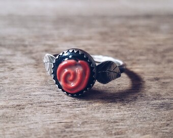 Rose Ring // MADE TO ORDER Sterling silver ring ft. porcelain cabochon. Valentine’s Ring.