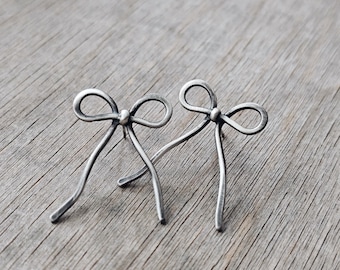 Ribbon Stud Earrings \\ MADE TO ORDER Sterling Silver Valentine's Earrings.