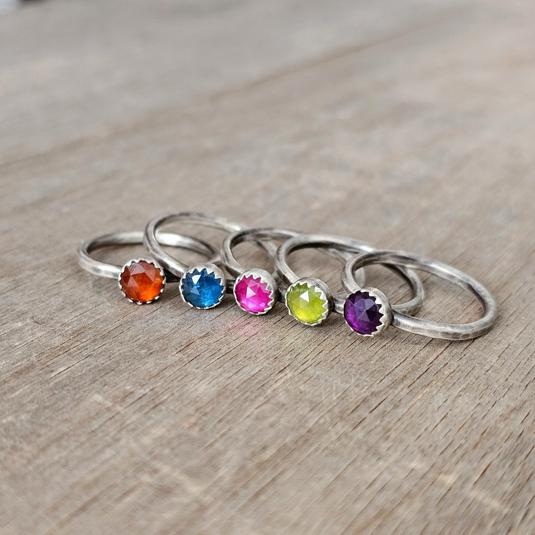 Natural Stone Stacking Rings - Spring \\ MADE TO ORDER Sterling Silver ...