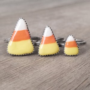 Candy Corn Ring or Necklace // MADE TO ORDER Sterling silver ring ft. porcelain cabochon. Trick or Treat Ring. Halloween Ring.