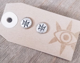 Dida Studs // MADE TO ORDER Recycled Sterling Silver Stud Earrings.  Evil Eye Earrings.  Evil Eye Studs.  Stamped jewelry.