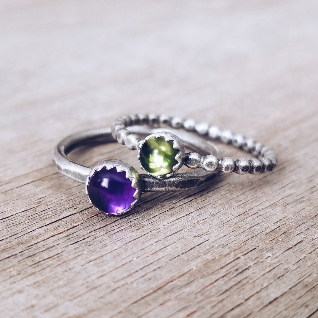 Natural Stone Stacking Rings \\ MADE TO ORDER Sterling Silver Stacking ...