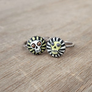 Striped Skull Stacker Ring // MADE TO ORDER Sterling silver ring ft. porcelain cabochon.