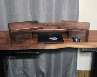 Black Walnut Monitor Stand | Dual Monitor Riser | 3-Piece Desk Shelf | Solid Wood Desk Organizer | Handmade