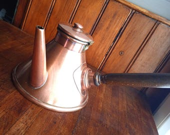 Tetera/cafetera francesa de cobre vintage para estufa: olla para cocción a fuego lento.