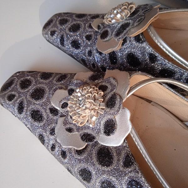 Vintage Sparkly Bag & matching Sling Back Shoe Set, gorgeous evening ware accessories for special occasions parties, high end unique fashion