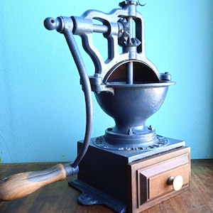 Large Peugeot Cast Iron Coffee Grinder: French Industrial Decor.
