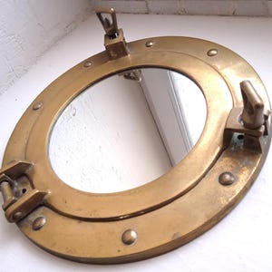 Antique brass porthole mirror original nautical window nautical decor coastal decoration porthole window original brass porthole