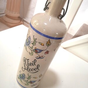 Vintage French storage bottle wine pitcher serving vessel traditional Breton pottery hand painted pottery bottle authentic quality vessel