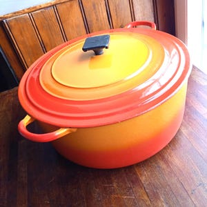 Huge Vintage Le Creuset Orange Cast Iron Casserole, French Oven Ware.