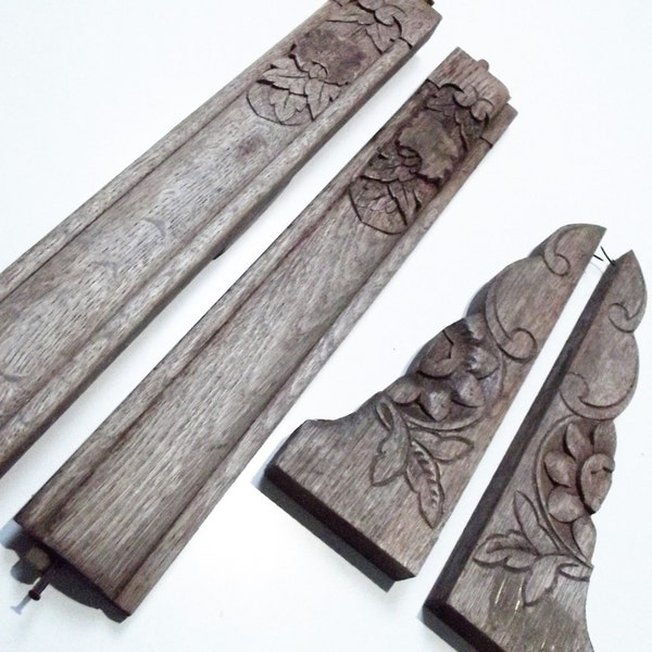 Carved French vintage oak wood trim/ supports, architectural salvage furniture, ornately hand crafted trim, shelf brackets, trim