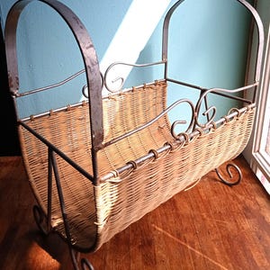 Traditional French basket vintage French storage basket lovely handmade wicker basket stylish ornate metalwork practical quality display