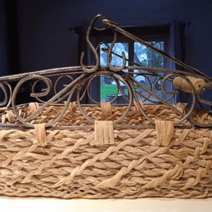 Vintage French display basket metal handle strong lovely sturdy basket traditional quality rush weave basket practical stylish basket