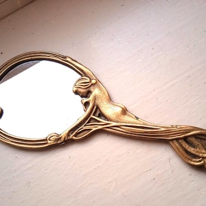 Beautiful vintage hand mirror lovely French brass mirror gorgeous Art Nouveau design enchanting luxury vanity mirror collectors or gift idea