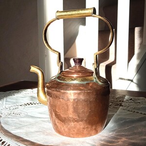 Vintage copper tea pot/ kettle shabby chic kitchen decor folk art country farmhouse kitchen rustic cottage traditional decor gift display
