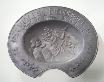 Antique French Pewter Shaving Bowl: Barbers Salon Decor