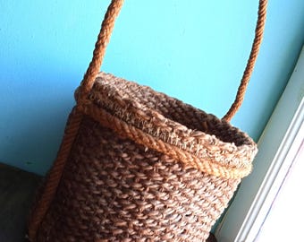 Hand Woven French Shopping Basket: Sturdy Vintage Rustic Storage.
