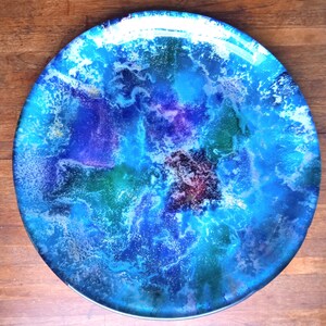Stunning hand made French decorative glass plate colorful quality serving platter decorative vintage vibrant plate chic decor
