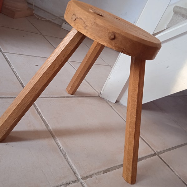 Traditional French Vintage Wooden Milking Stool, Small Chair, Kitchen Seat, children's stool traditional farm stool hand carved wooden stool