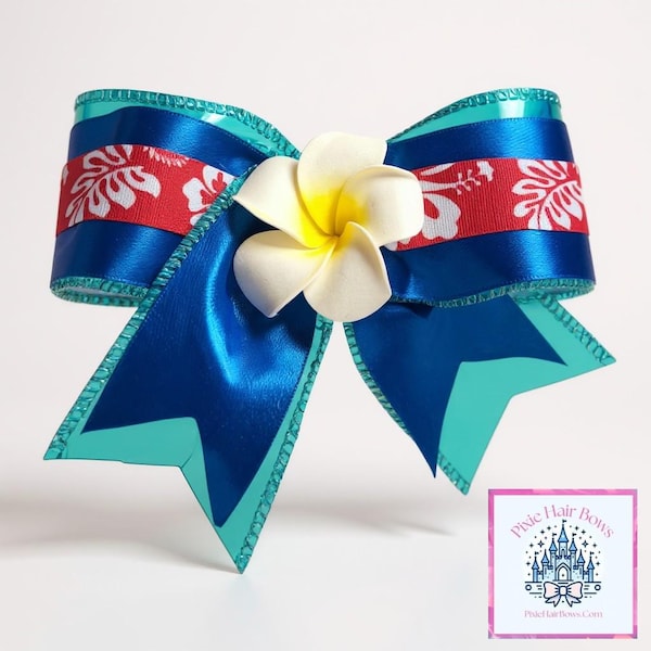 Aloha Hair Bow – Lilo Stitch Inspired, Plumeria Flower, 7" Alligator Clip