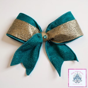 Arabian Nights Princess Inspired Bow- Jasmine Aladdin Inspired Bow- Teal and Gold Glitter Large Hair Bow with Alligator Clip or Hair Band