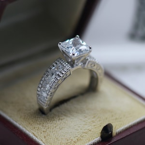 Princess Cut Diamond Engagement Wedding Ring, Platinum Ring Sterling Silver ring Size P1/2 Or 8