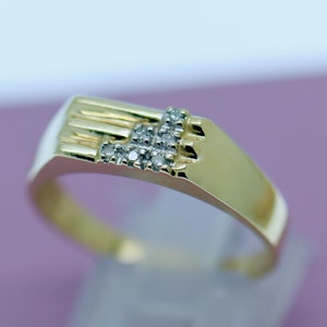 Estate Vintage Joyería 9K Solid Yellow Mens Band Natural Diamonds Joyería Tamaño R1/2 o 9