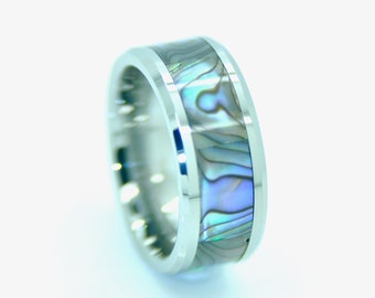 Unisex Ehering Abalone Band Ring Wolfram Verlobung Ehering Abalone Muschel Ring