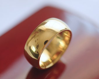 Tungsten Wedding Ring, Anniversary Ring, Yellow Gold, Unisex 8mm Wedding Band Ring