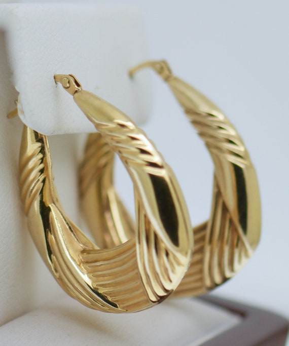 Estate Vintage Jewellery Solid 9K Gold Hoop Earri… - image 2
