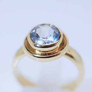 Vintage Jewellery Solid Gold Ring With Aquamarine Absolutely Unique Hand Made Art Retro Bezel Setting Engagement Ring Antique Jewelry 7 N
