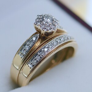 Round Cut Diamond Engagement Wedding Ring Solid 9K Gold Vintage Estate Jewelry Size 5 3/4 or L image 3