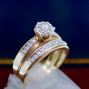 Round Cut Diamond Engagement Wedding Ring Solid 9K Gold Vintage Estate Jewelry Size 5 3/4 or L image 1