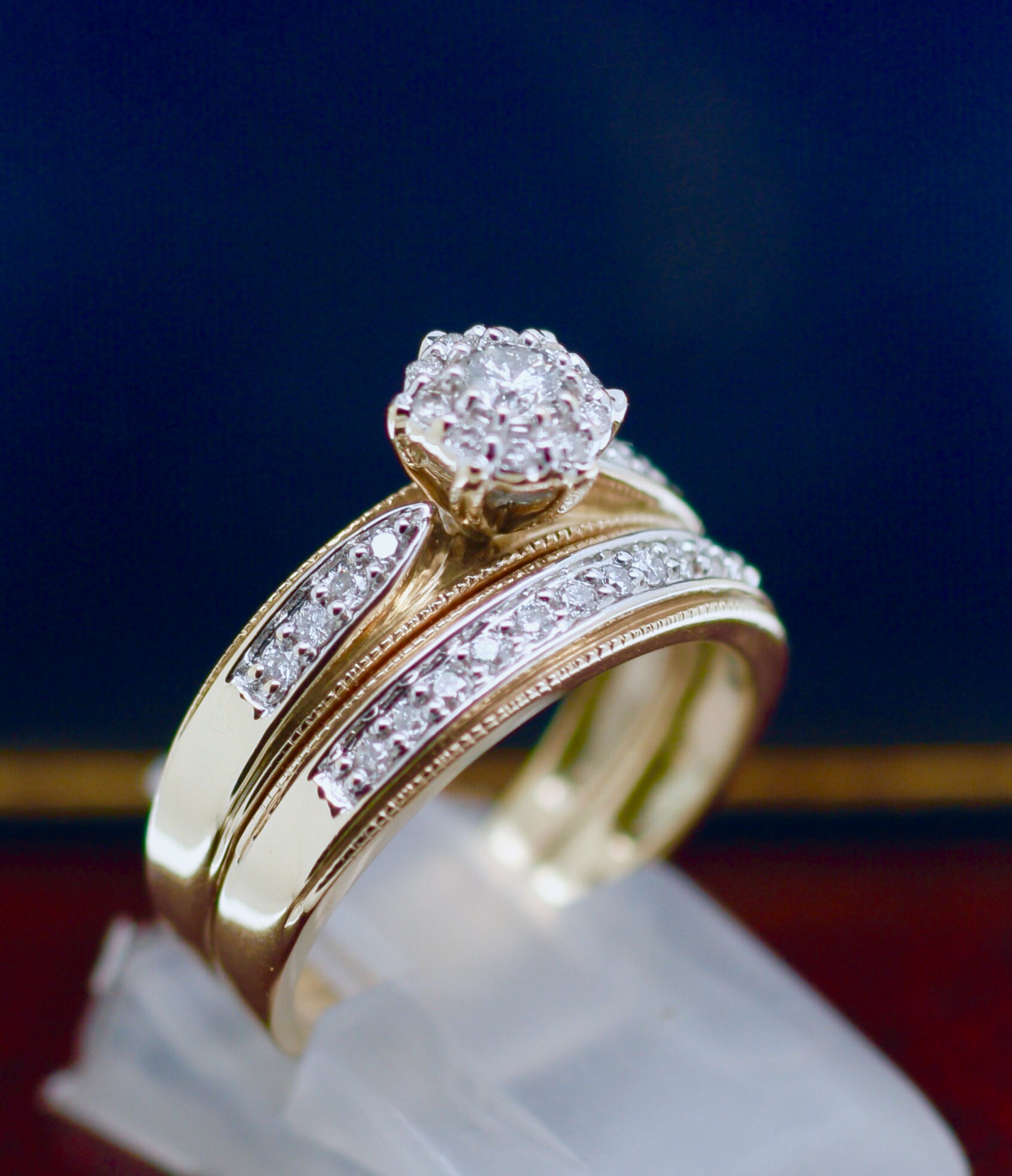 Round Cut Diamond Engagement Wedding Ring Solid 9K Gold Vintage 