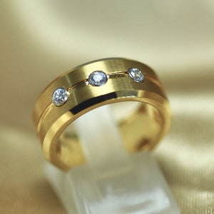 Unisex Wedding Ring, Brushed Tungsten Wedding Band, 8mm Tungsten Ring Unique Tree Stone Set