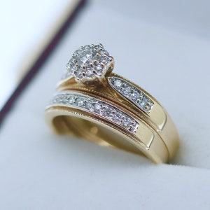 Round Cut Diamond Engagement Wedding Ring Solid 9K Gold Vintage Estate Jewelry Size 5 3/4 or L image 2