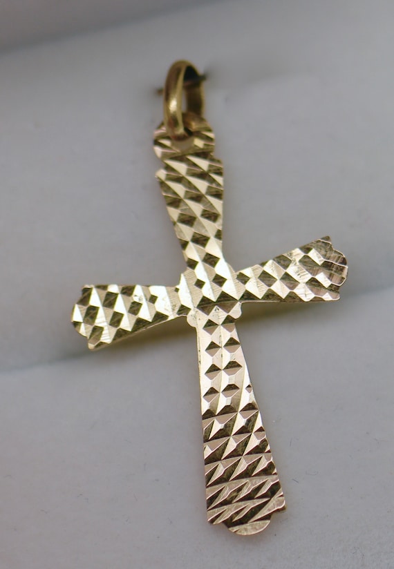 Estate Solid 9K Yellow Gold Cross Pendant Vintage 