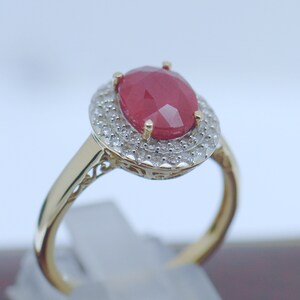 Estate Vintage Antique Jewellery Solid 9K Yellow Gold Ring Set With Natural Ruby And Diamonds Jewelry Size 8 Or P1/2 image 5