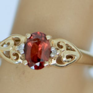 9K anillo de oro amarillo sólido granate diamante natural vintage joyería vintage tamaño 8 o P
