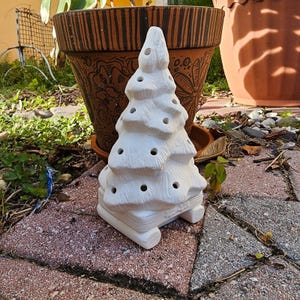 Christmas Tree on Logs 8&quot; IN STOCK Ceramic Bisque Ready To Paint Pottery