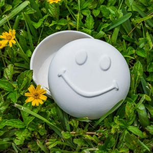 Happy Face Sad Face Box 4.2" IN STOCK Ceramic Bisque Ready To Paint Pottery