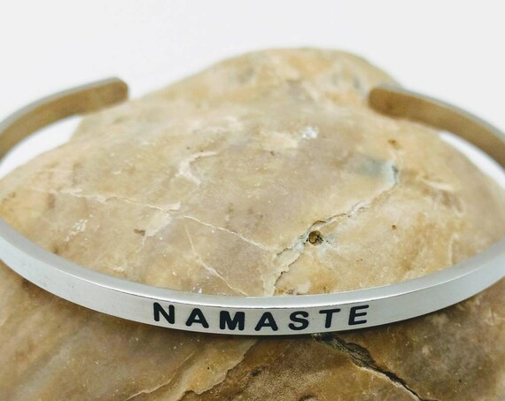 Inspirational Yoga Namaste Engraved Bangle Cuff Bracelet Stainless Steel Word Silver Gift Friend Teacher Mom Daughter Sister Christmas