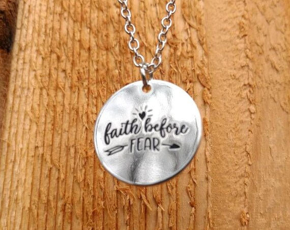 Faith before fear Diffuser Necklace Aromatherapy Essential Oil Lava Bead Silver Religious Scripture Young Living Doterra Christmas Gift