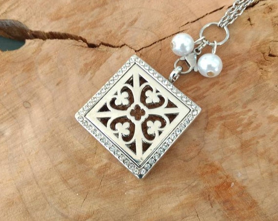 Statement Necklace Unique Square Diffuser Jewelry Aromatherapy Locket Beads Essential Oil Bridesmaid Gift Prom Cork Young Living Doterra