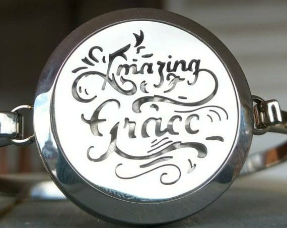 Aromatherapy Essential Oil Amazing Grace Diffuser Necklace Religous Christian Stainless Steel Locket Bangle Bracelet Young Living Doterra