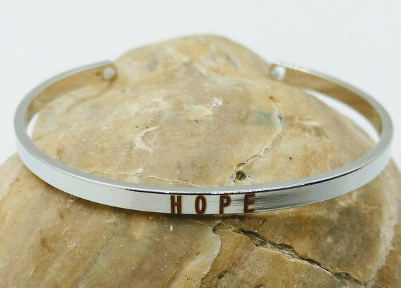 Inspirational Hope Engraved Cuff Bangle Bracelet Stainless Steel Word Christian Religious Gift Mom Daughter Friend Bridesmaids Christmas